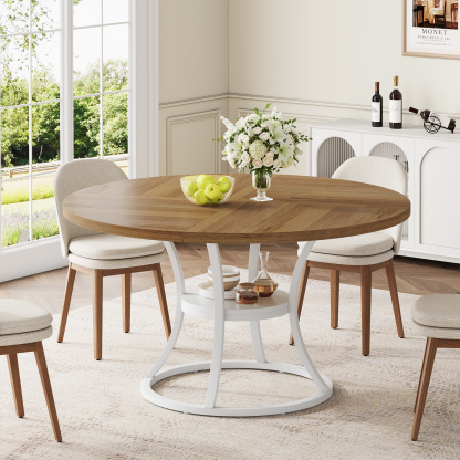47.24" Round Dining Table with Storage Shelf for Dining Room & Kitchen