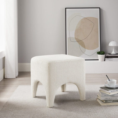 Boucle Ottoman Footstool with Arched Legs for Living Room Bedroom and Entryway