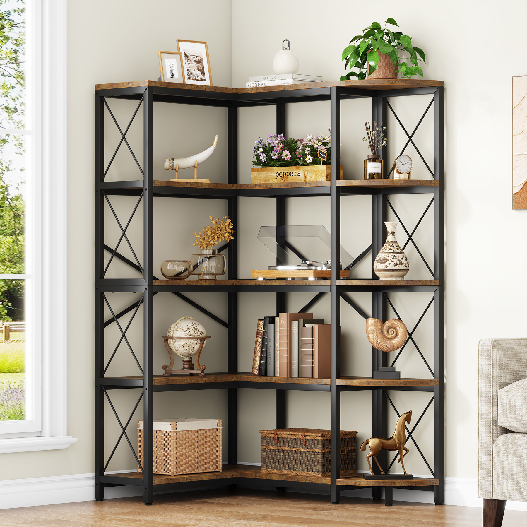 5-Tier Reversible L-Shaped Corner Shelf