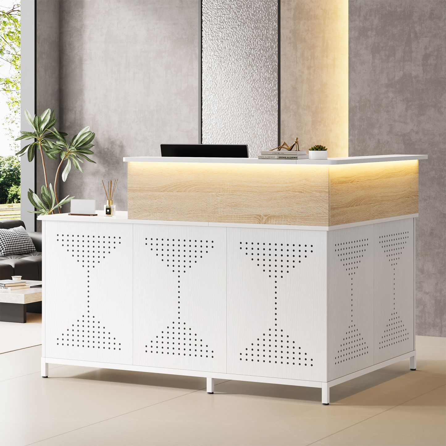 Modern L-Shaped Reception Desk with Counter
