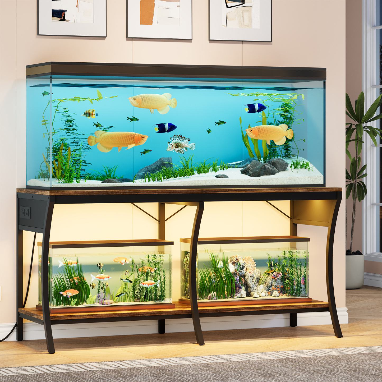 55-90 Gallon Fish Tank Stand with LED light and power outlets