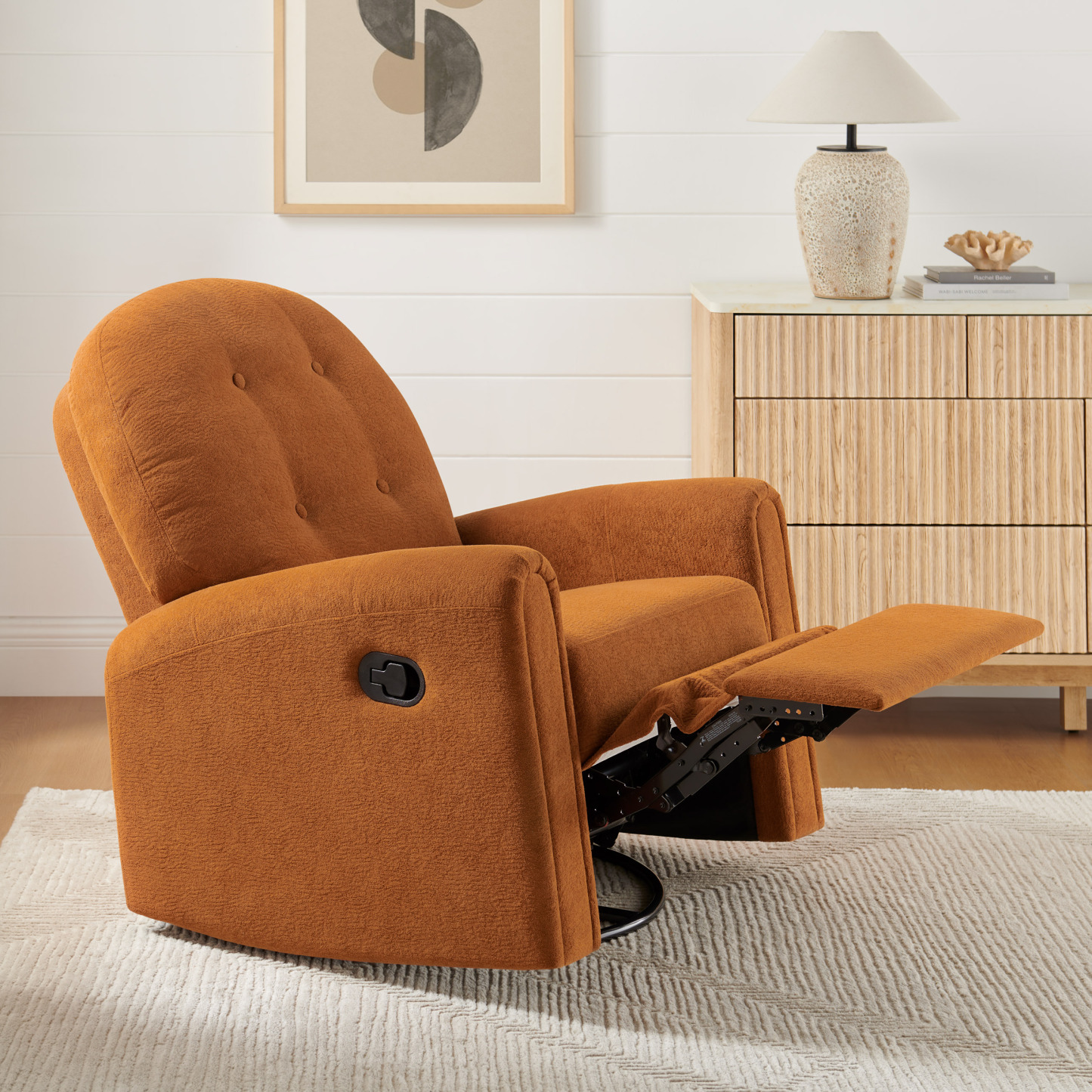 Swivel Glider Recliner Chair, Nursery Reclining Sofa Chair with Tufted Backrest