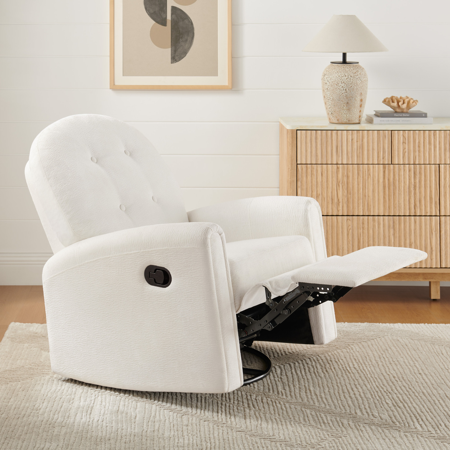 Swivel Glider Recliner Chair, Nursery Reclining Sofa Chair with Tufted Backrest