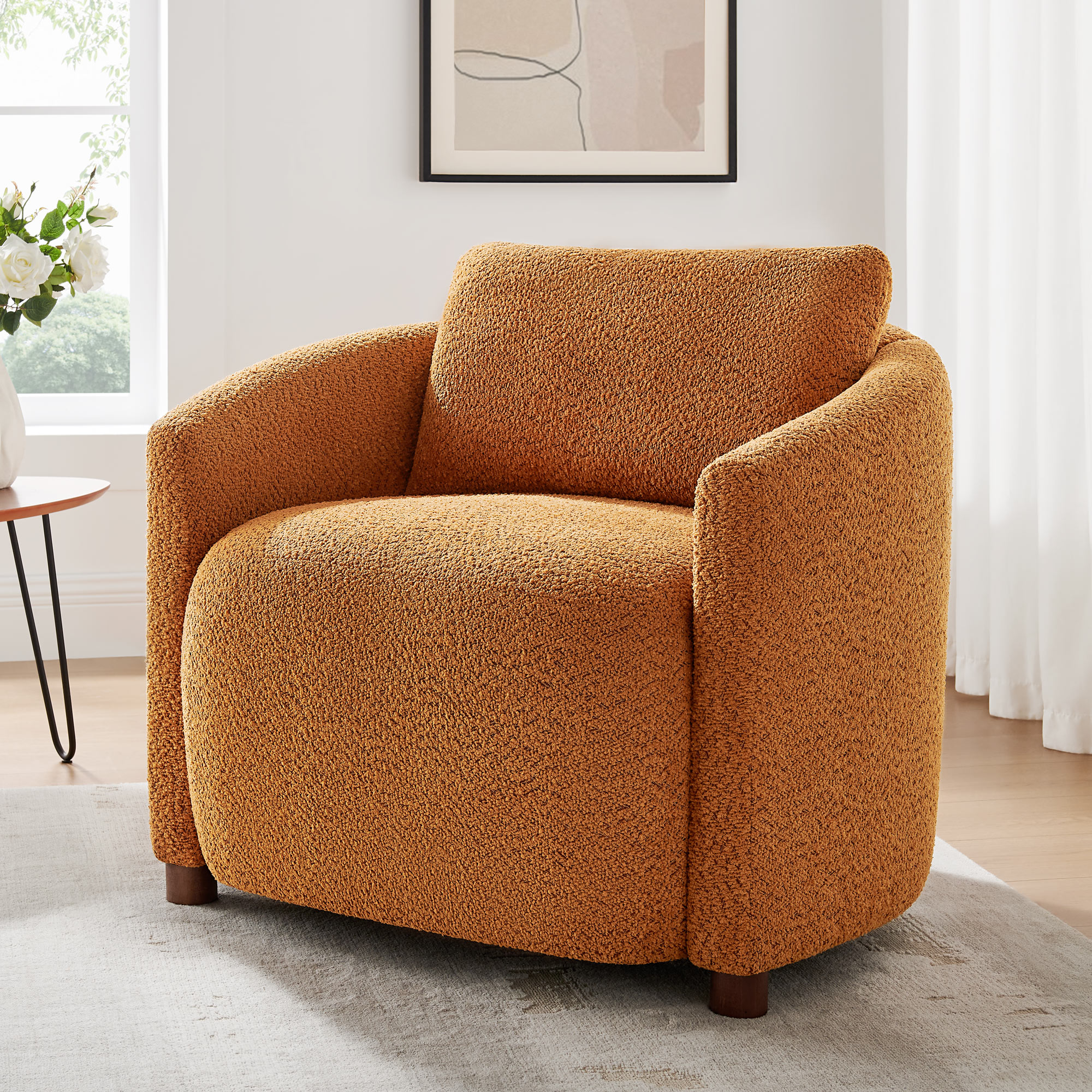 Boucle Barrel Reading Chair with Cloud Pillow Back Living Room & Bedroom