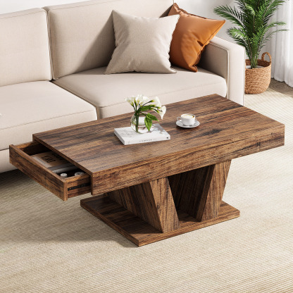 Wood Coffee Table with Storage for Living Room