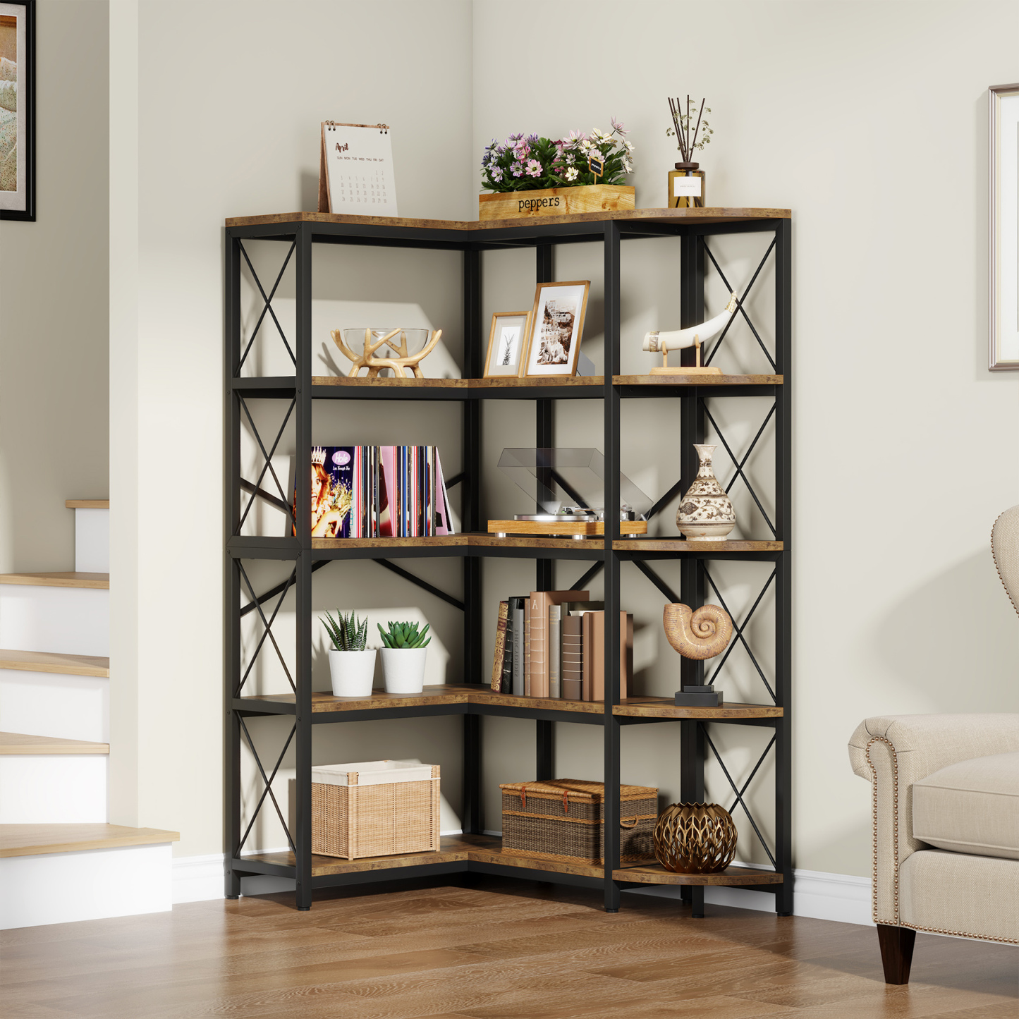 5-Tier Reversible L-Shaped Corner Shelf