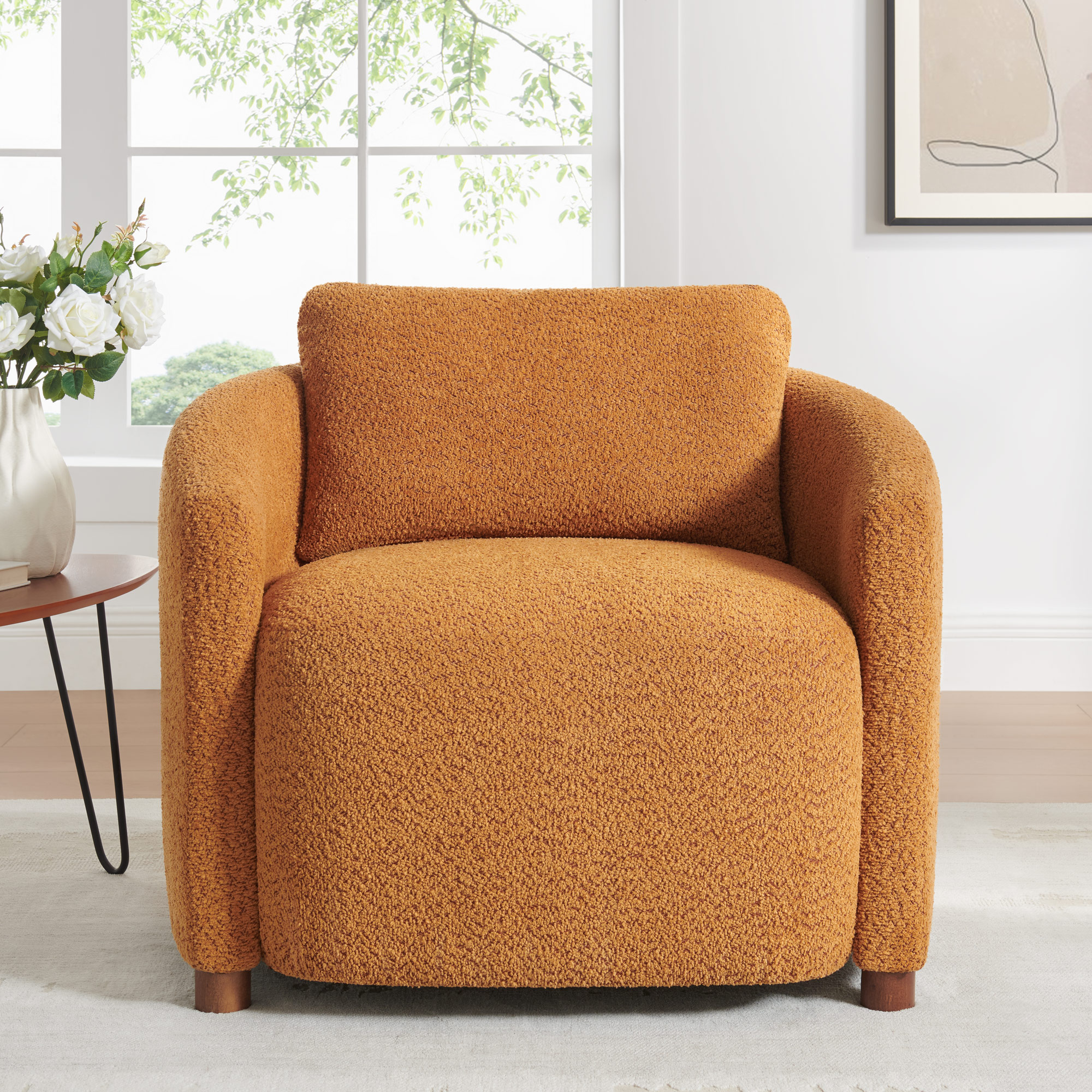 Boucle Barrel Reading Chair with Cloud Pillow Back Living Room & Bedroom