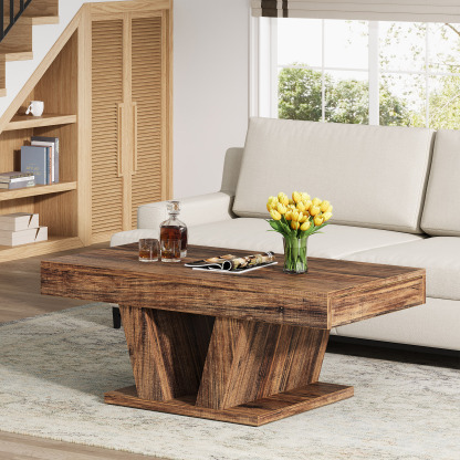 Wood Coffee Table with Storage for Living Room