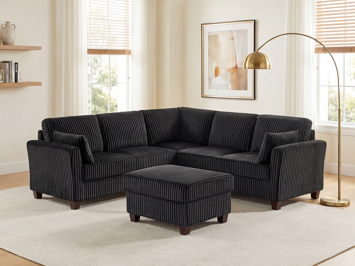 90.6"  Modular Cloud Couch L Shaped Sectional Sofa with Storage Ottoman