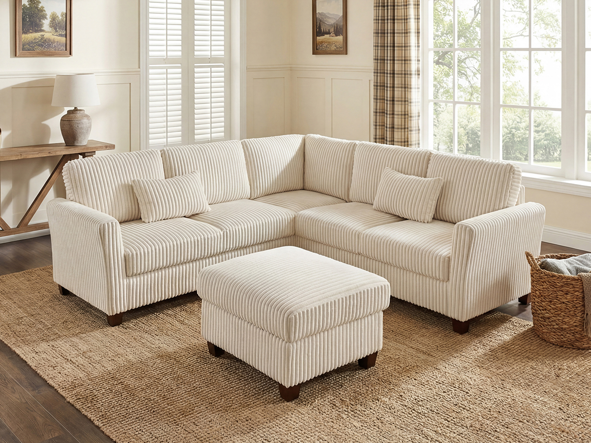 90.6"  Modular Cloud Couch L Shaped Sectional Sofa with Storage Ottoman