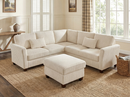 90.6"  Modular Cloud Couch L Shaped Sectional Sofa with Storage Ottoman