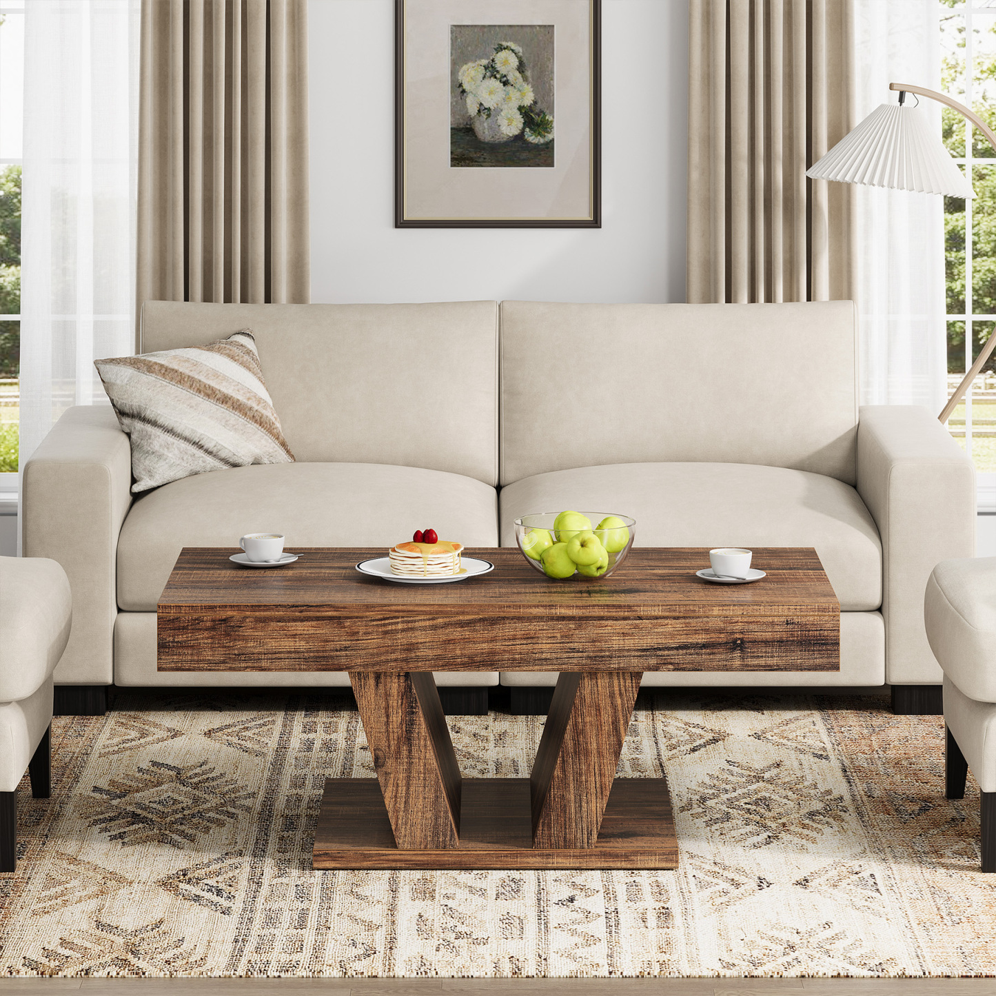 Wood Coffee Table with Storage for Living Room