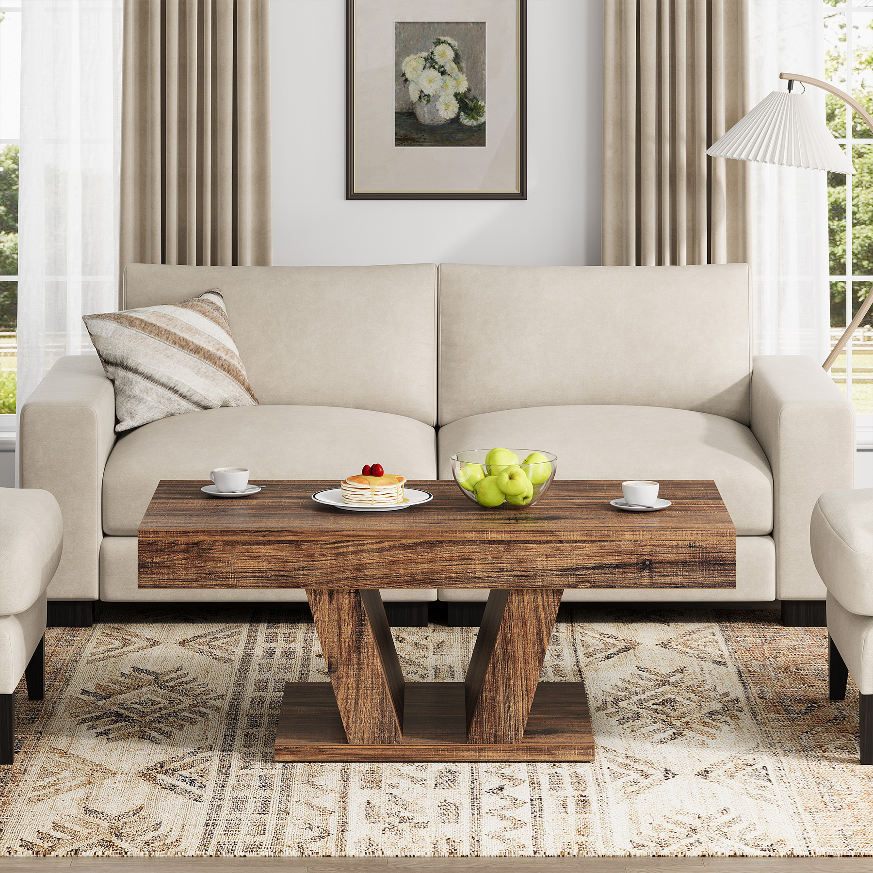 Wood Coffee Table with Storage for Living Room