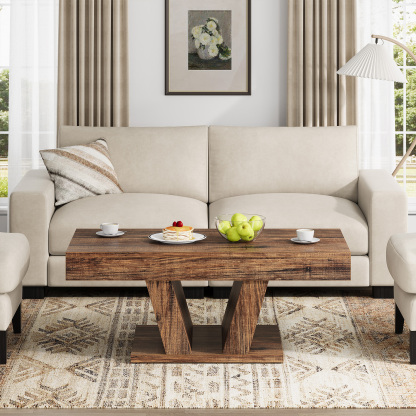 Wood Coffee Table with Storage for Living Room