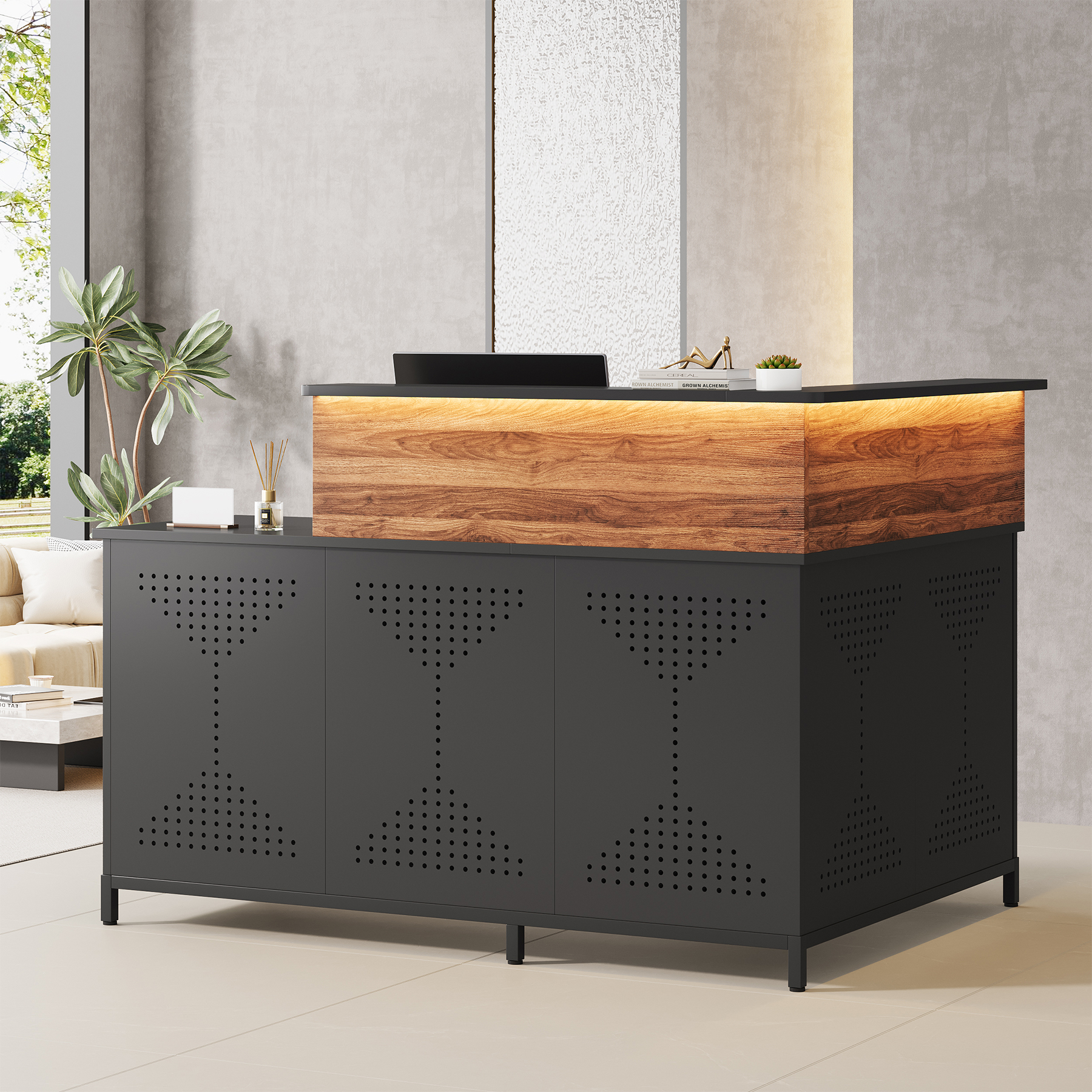 Modern L-Shaped Reception Desk with Counter