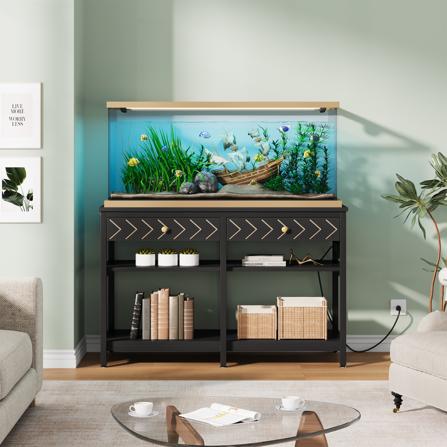 43.31'' Aquarium Stand with Power Outlets & Drawers for Indoor (No Aquarium)