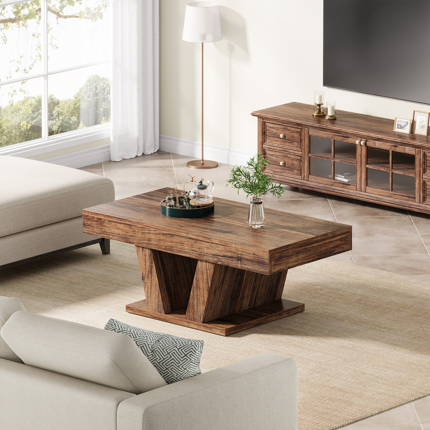 Wood Coffee Table with Storage for Living Room