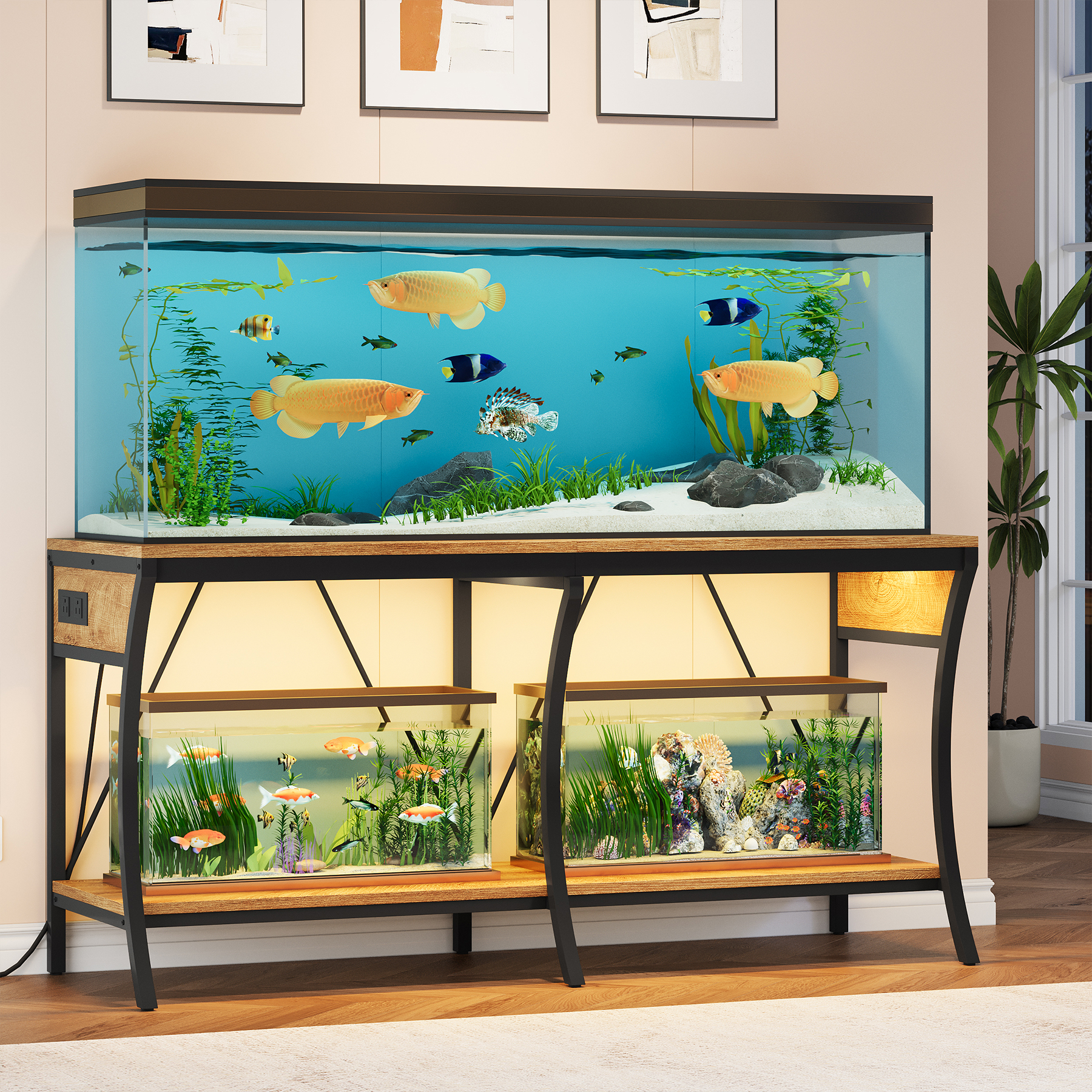 55-90 Gallon Fish Tank Stand – Modern industrial-style aquarium stand 