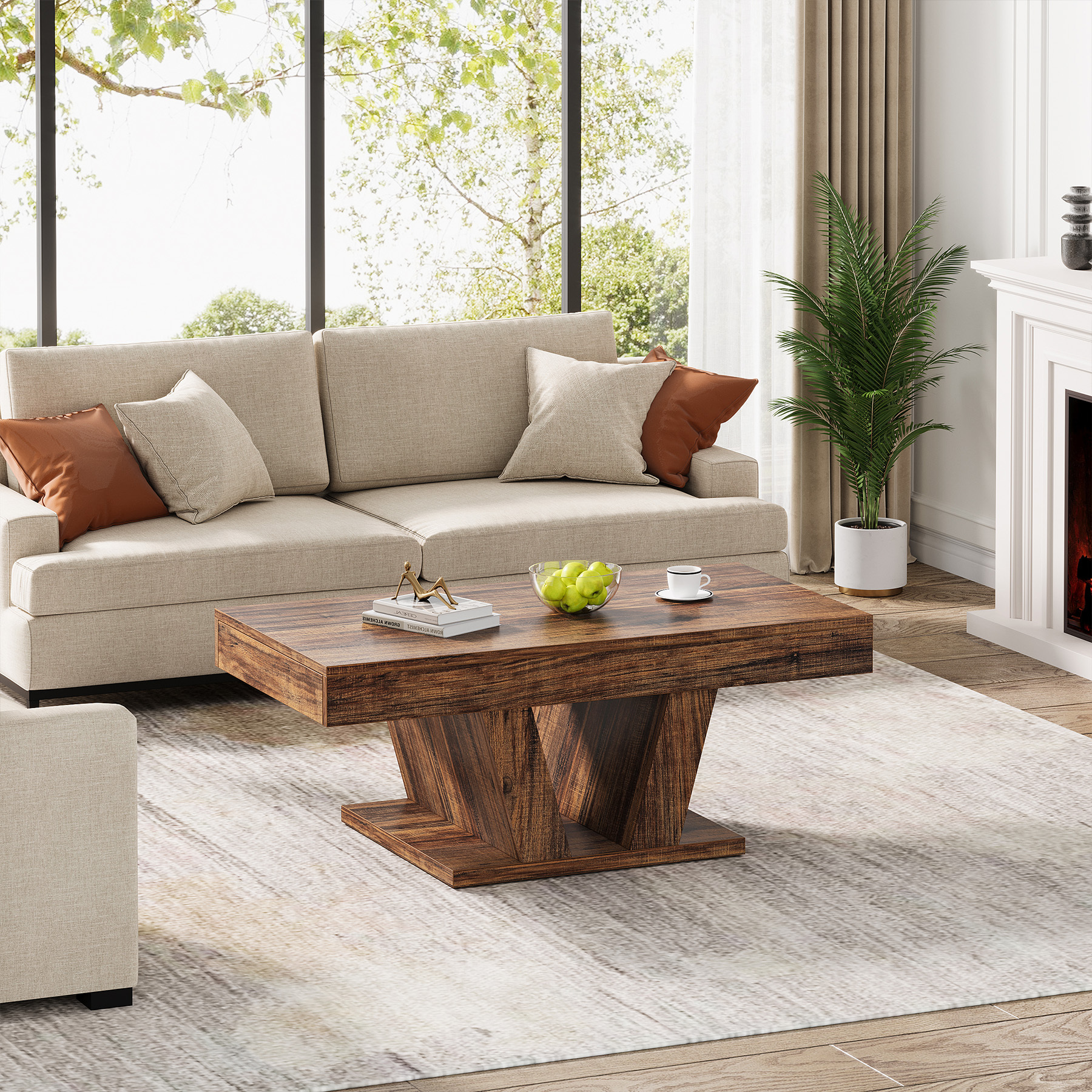 Wood Coffee Table with Storage for Living Room
