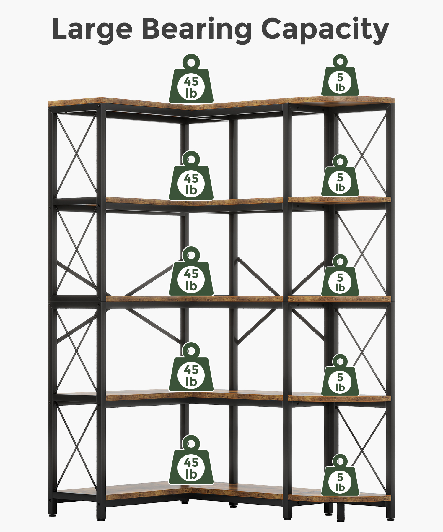 5-Tier Reversible L-Shaped Corner Shelf