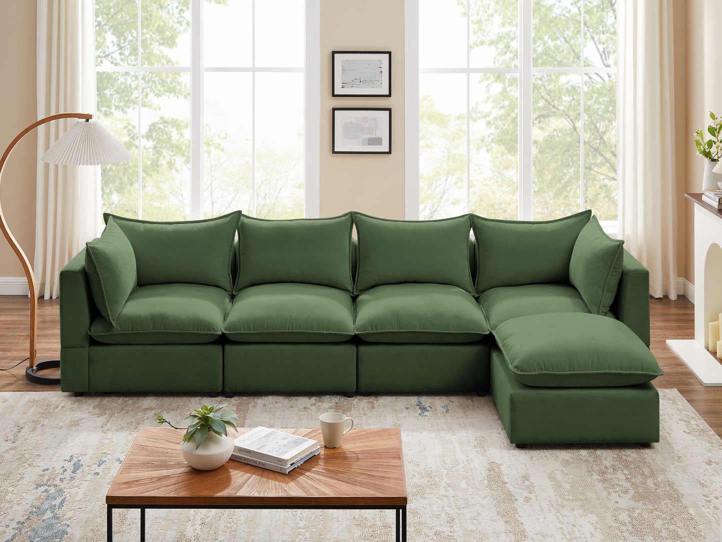 VANOMI 5-Piece Linen Modular L-Shaped Sectional Sofa with Ottoman