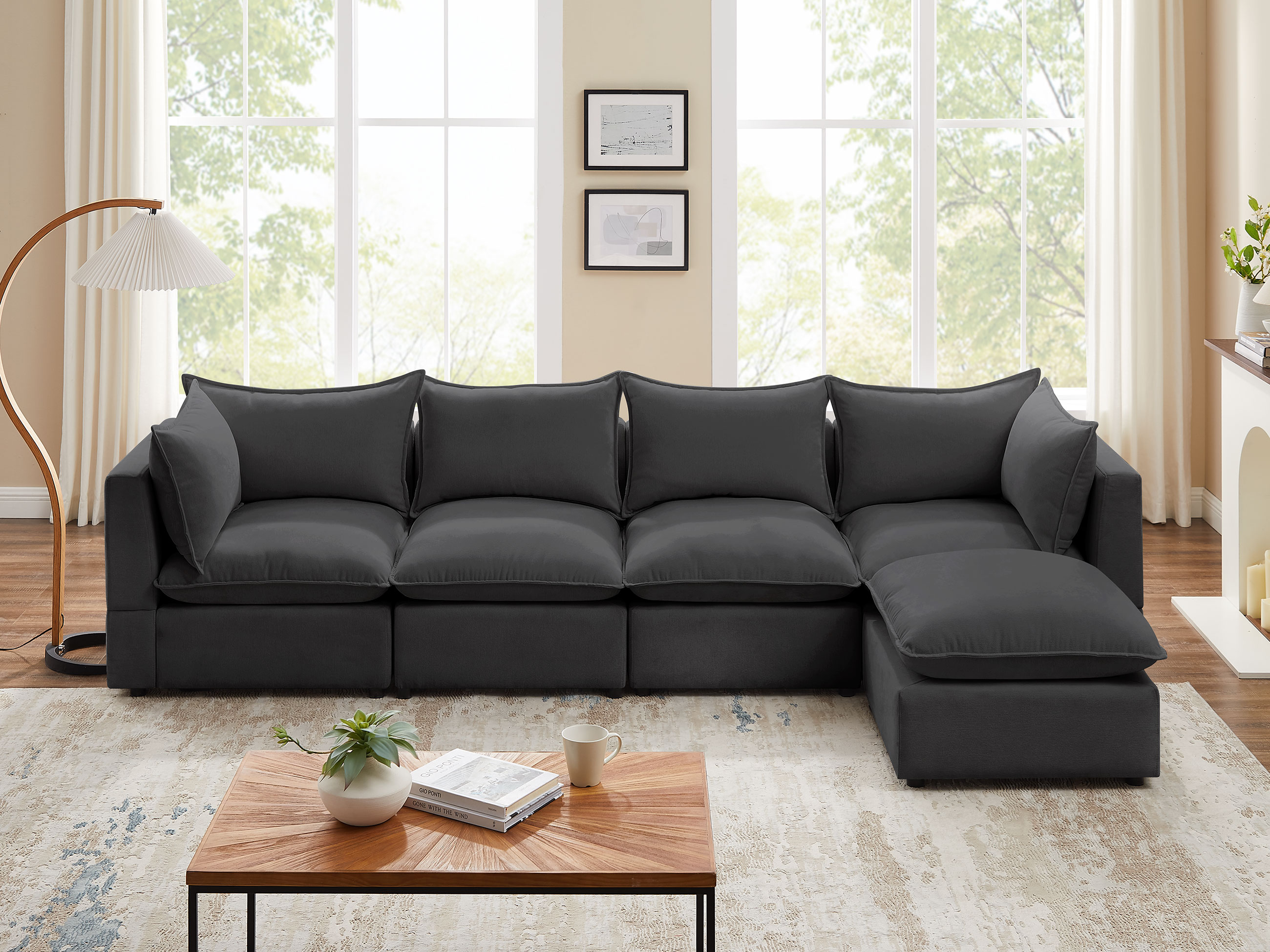 VANOMI 5-Piece Linen Modular L-Shaped Sectional Sofa with Ottoman