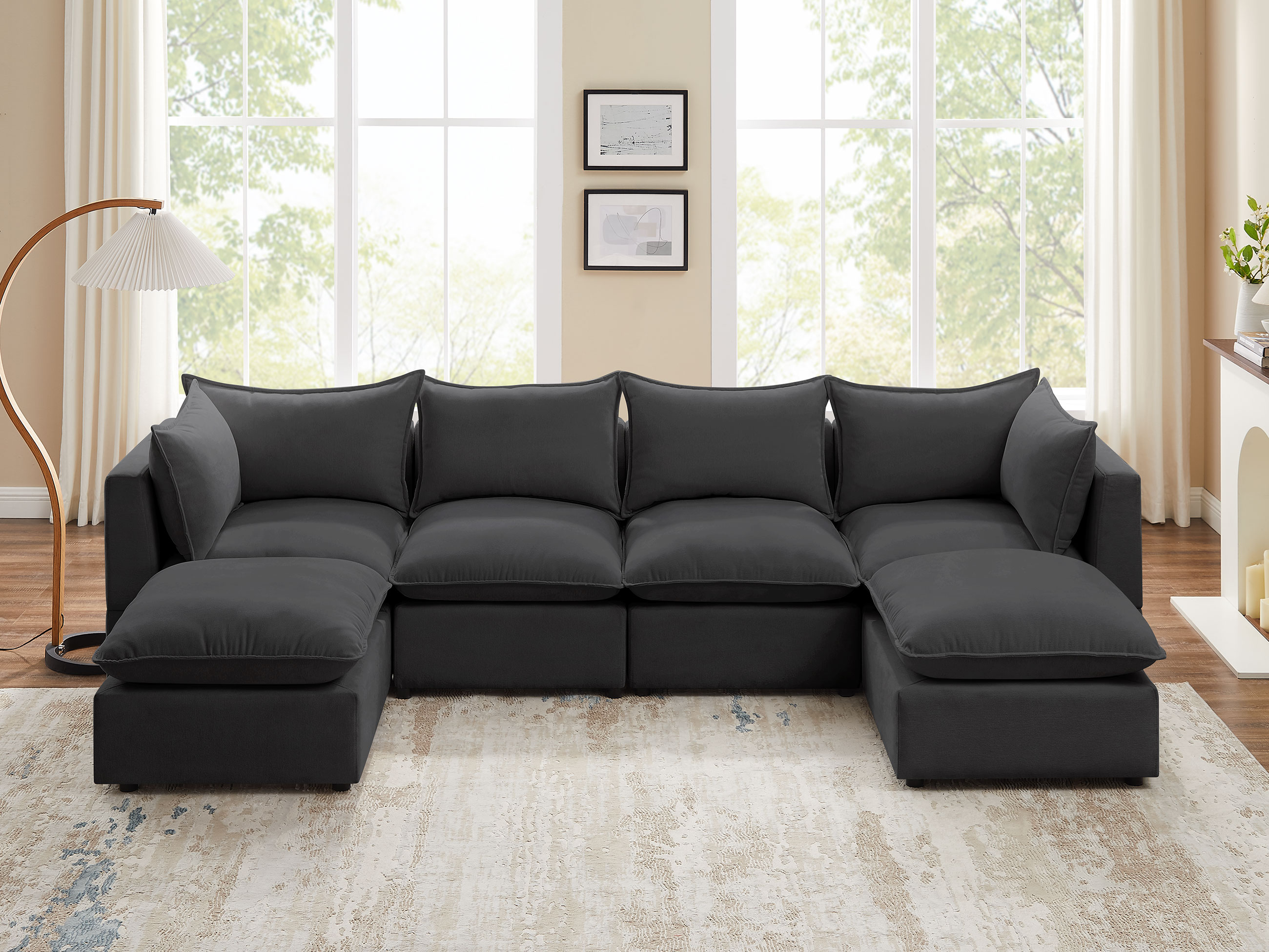 VANOMI 6-Piece Linen Modular U-Shaped Sectional Sofa with Ottoman