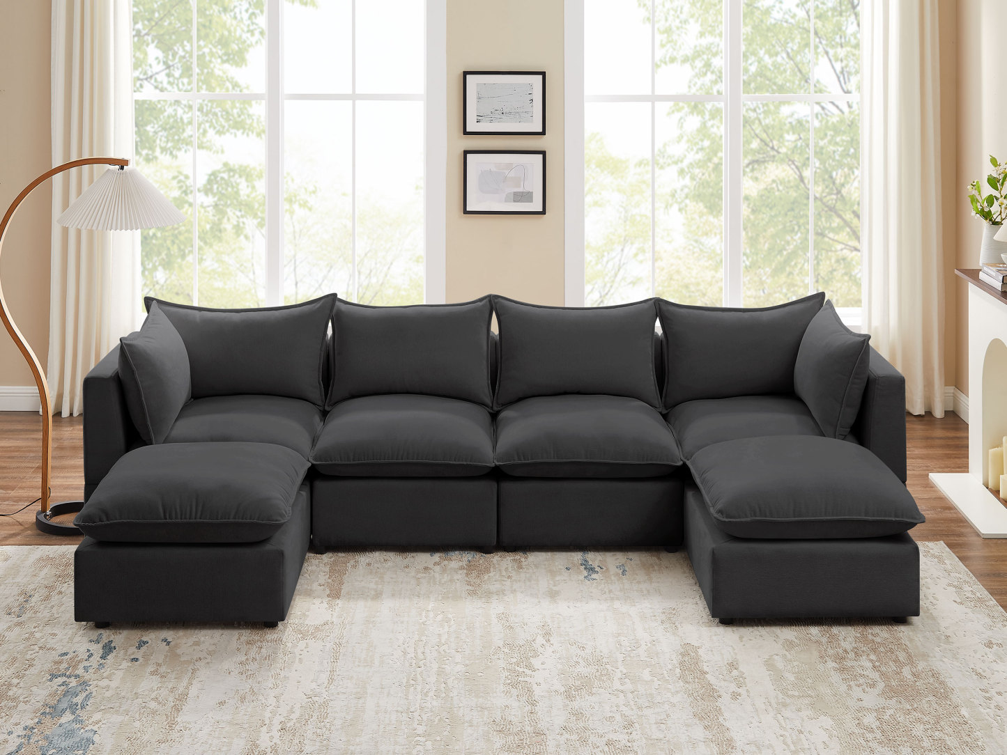 VANOMI 6-Piece Linen Modular U-Shaped Sectional Sofa with Ottoman