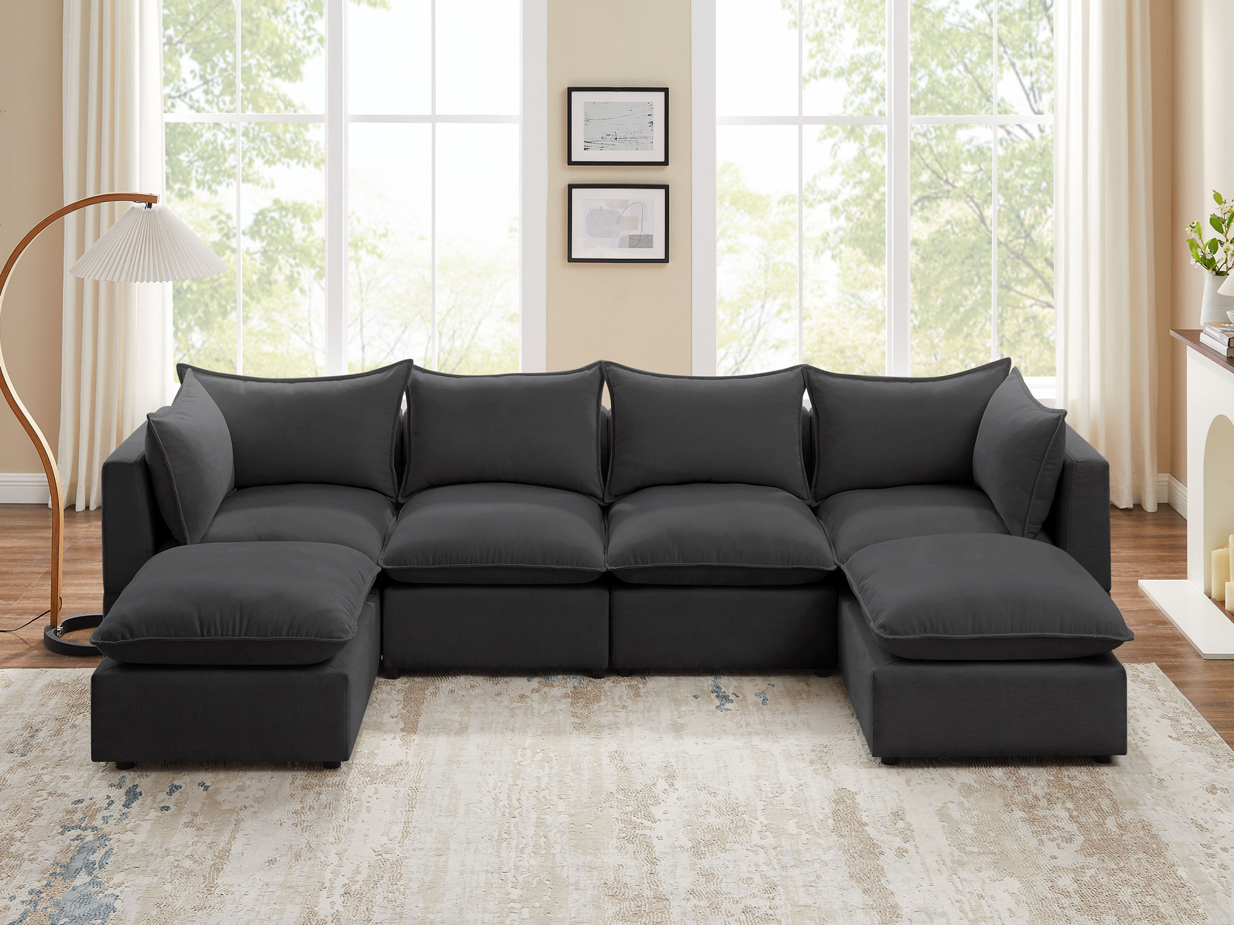 VANOMI 6-Piece Linen Modular U-Shaped Sectional Sofa with Ottoman