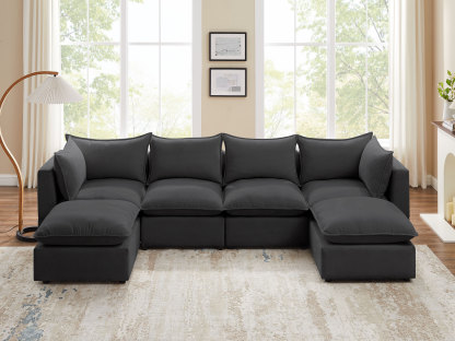 VANOMI 6-Piece Linen Modular U-Shaped Sectional Sofa with Ottoman