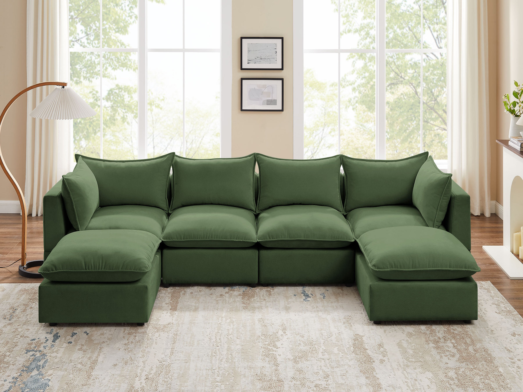 VANOMI 6-Piece Linen Modular U-Shaped Sectional Sofa with Ottoman