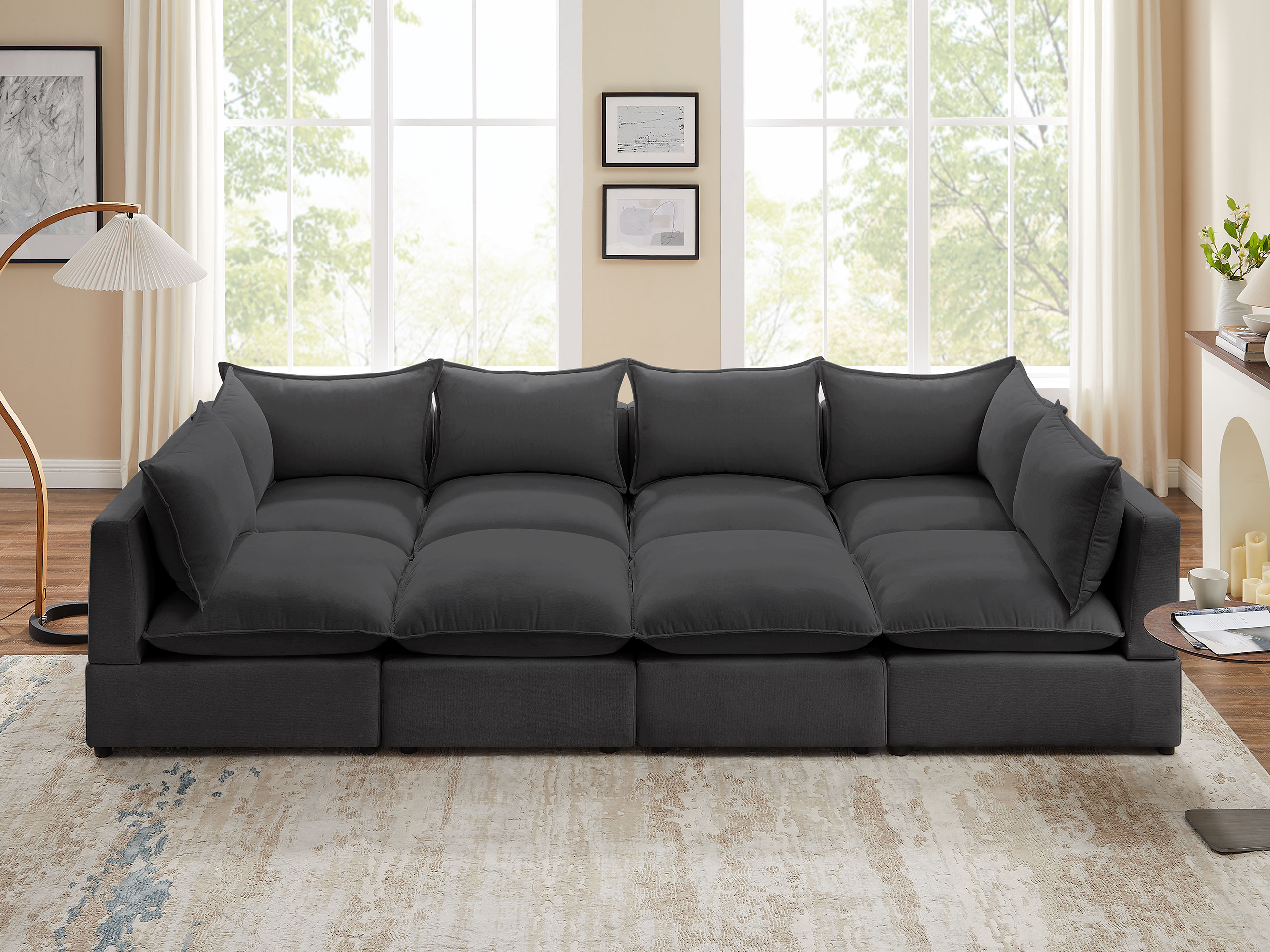 VANOMI 8-Piece Linen Modular Sleeper Sectional Sofa Bed
