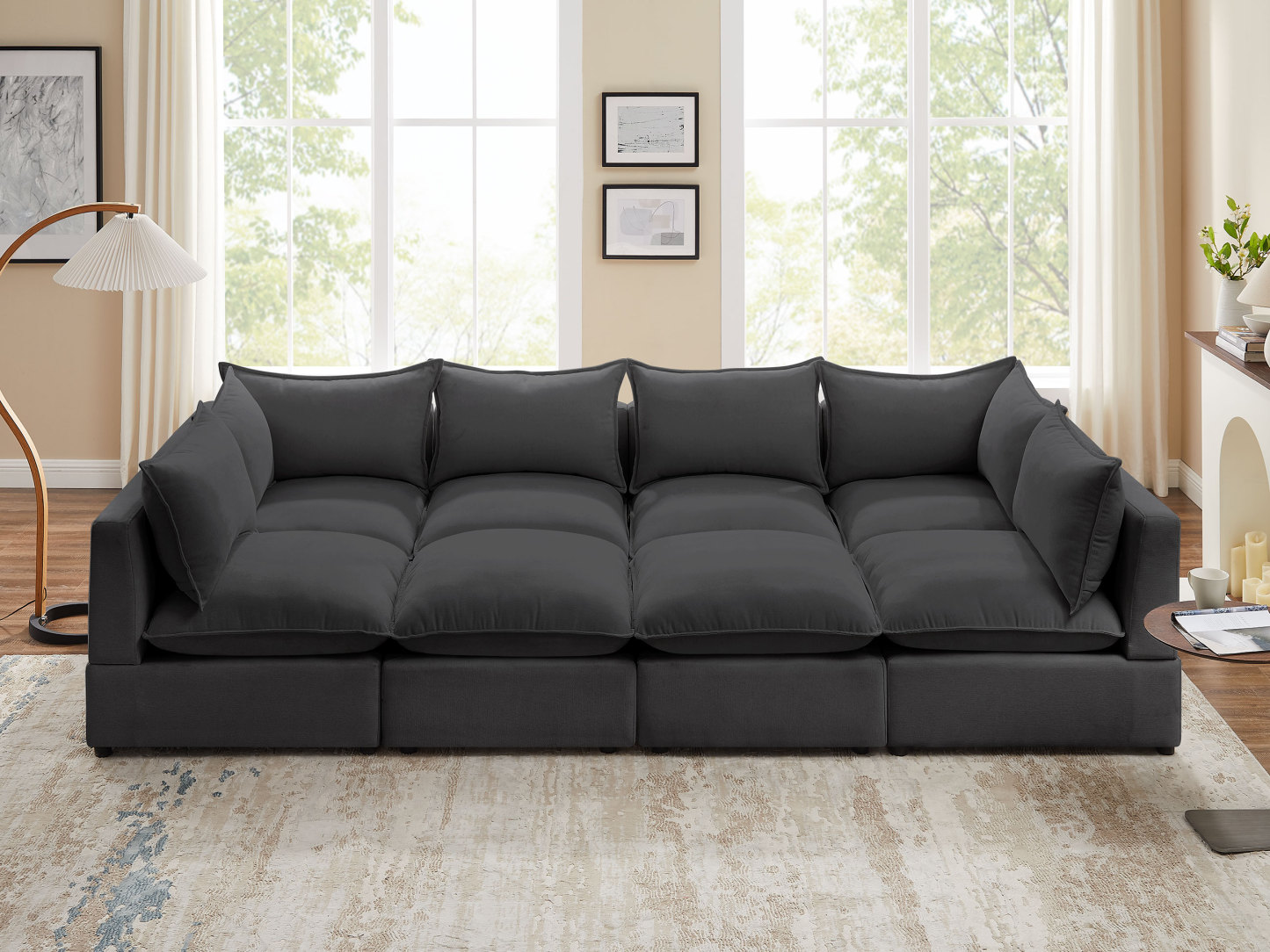 VANOMI 8-Piece Linen Modular Sleeper Sectional Sofa Bed