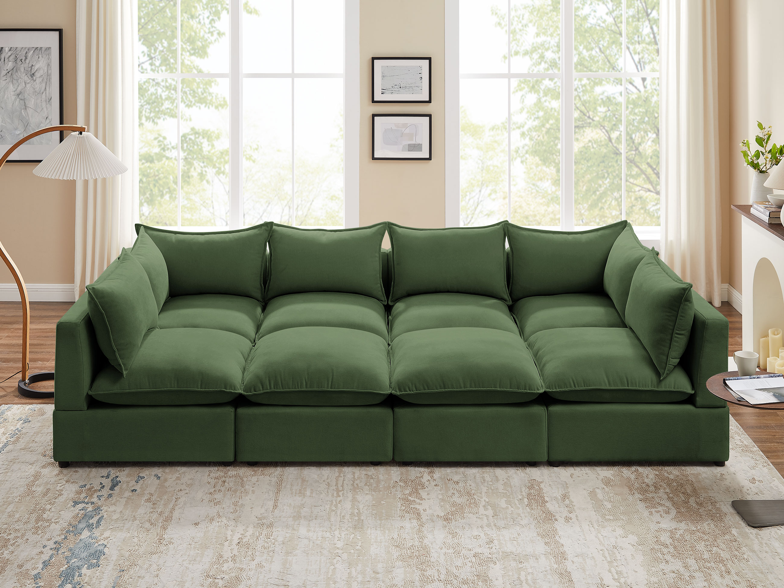 VANOMI 8-Piece Linen Modular Sleeper Sectional Sofa Bed