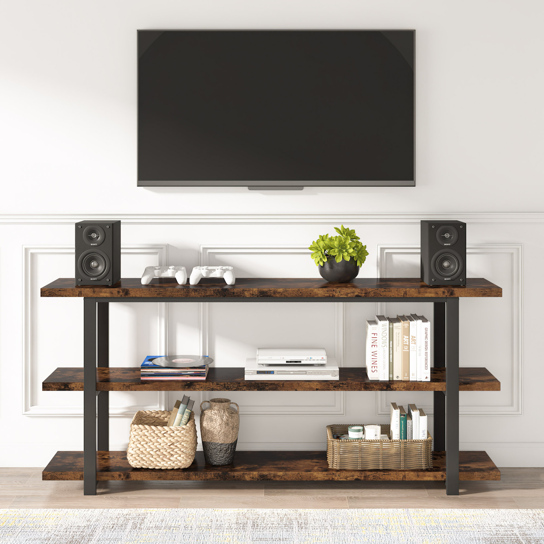  70.9 Inch 3-Tier Console Table with Storage