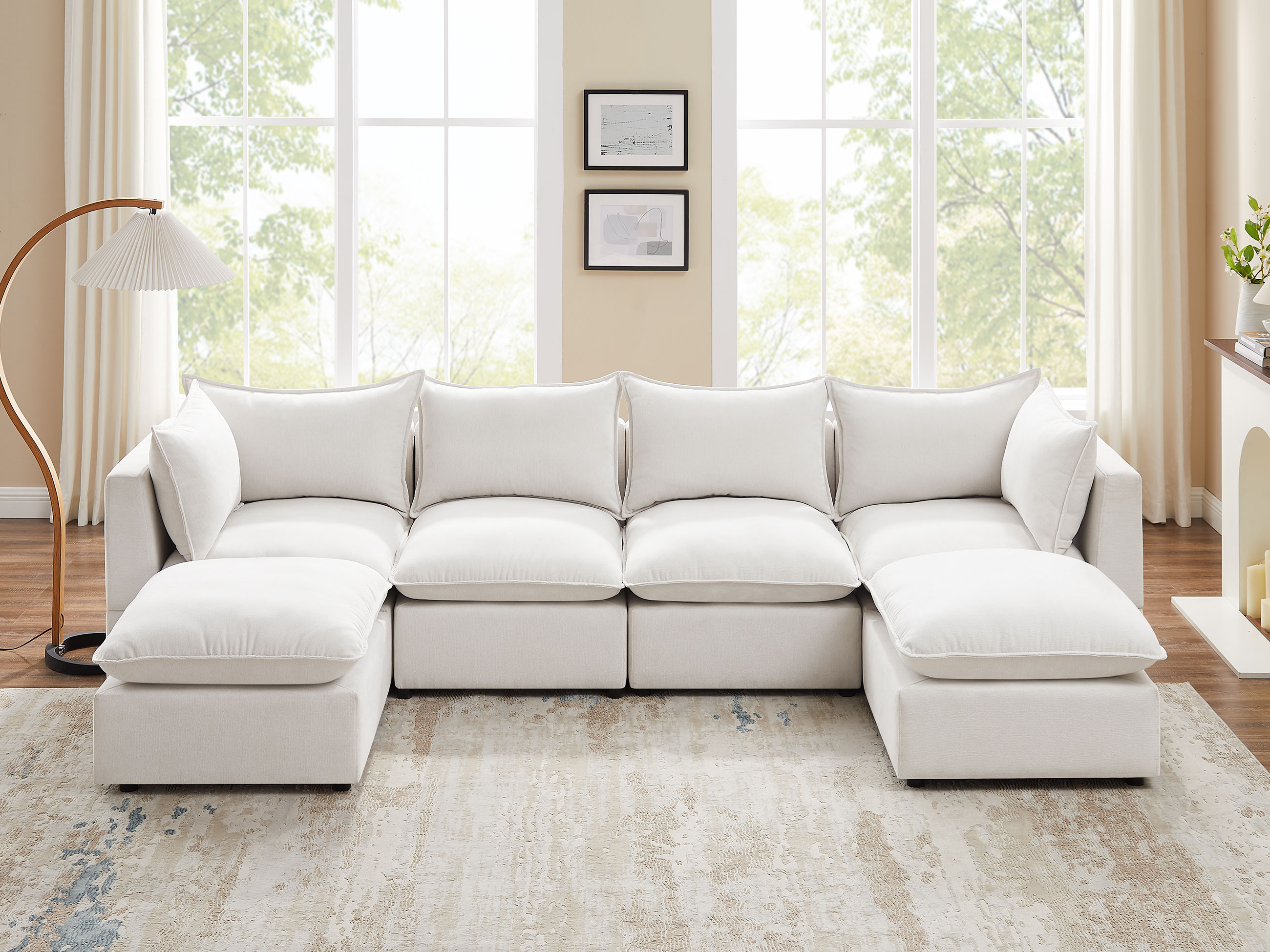 VANOMI 6-Piece Linen Modular U-Shaped Sectional Sofa with Ottoman