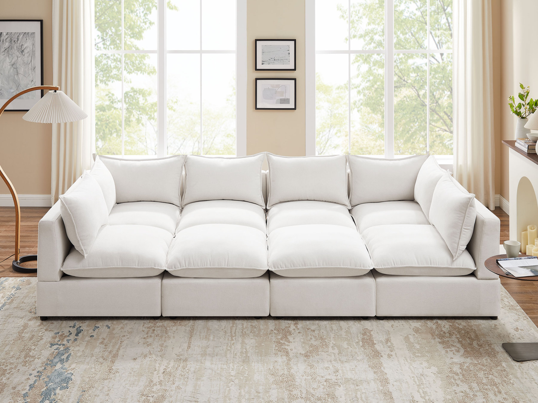 VANOMI 8-Piece Linen Modular Sleeper Sectional Sofa Bed