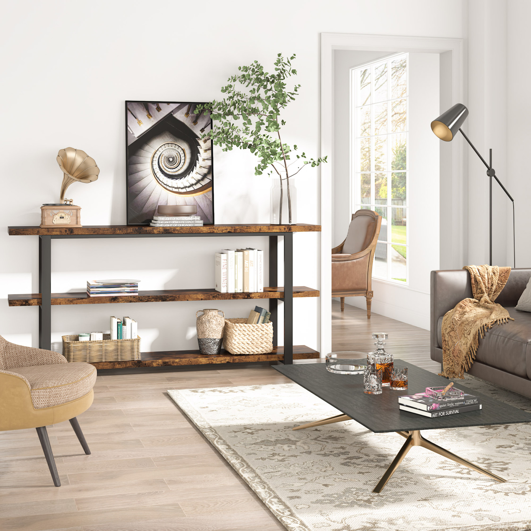  70.9 Inch 3-Tier Console Table with Storage