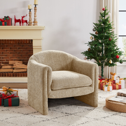 VANOMi 30'' Modern U Shaped Club Chair Large Accent Chair with Upholstered Arms Boucle Camel