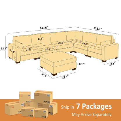 74.8''-149.6'' L/U Shaped Chenille Sofa with Ottomans & Outlets