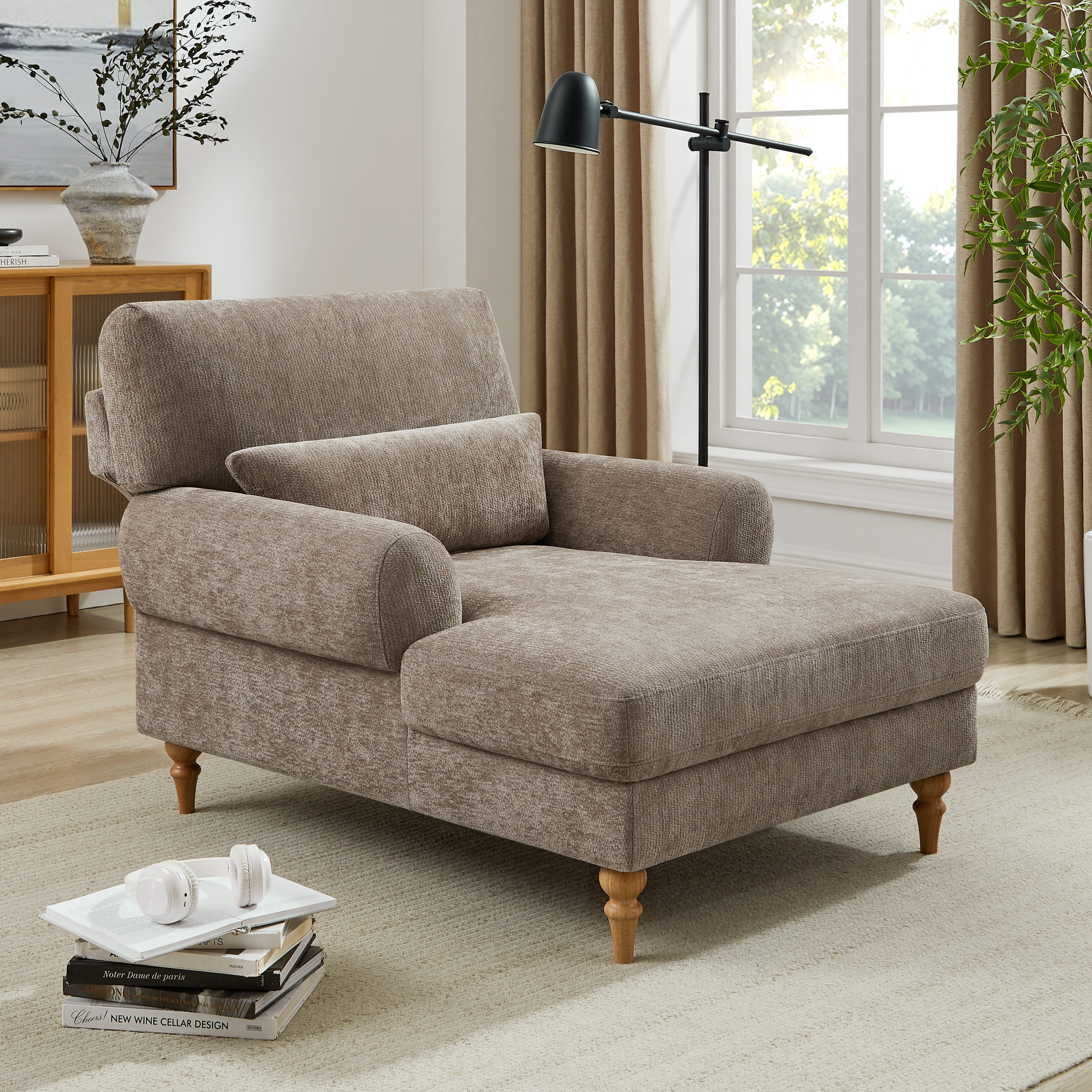 50'' Deep Upholstered Chaise Lounge Chair with Adjustable Backrest