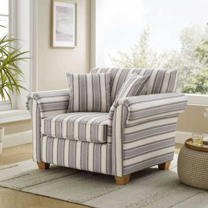 Striped Upholstered Accent Chair with Wood Legs