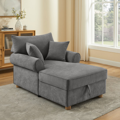 Adjustable Chaise Lounge Chair with Storage Chenille Pillows for Living Room