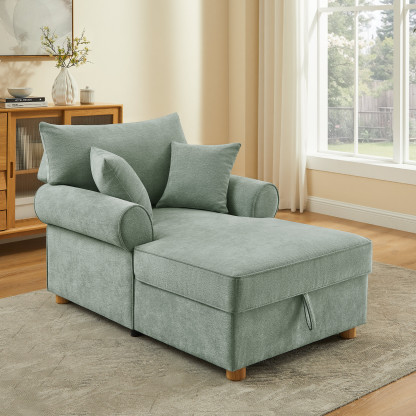 Adjustable Chaise Lounge Chair with Storage Chenille Pillows for Living Room