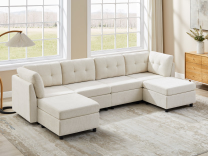 Modular L/U Shaped Chenille Sectional Sofa with Ottoman for Living Room