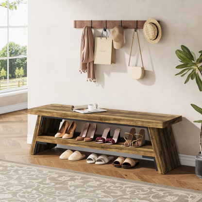 47 inch Shoe Bench For Entryway, 2-Tier Long Entry Bench