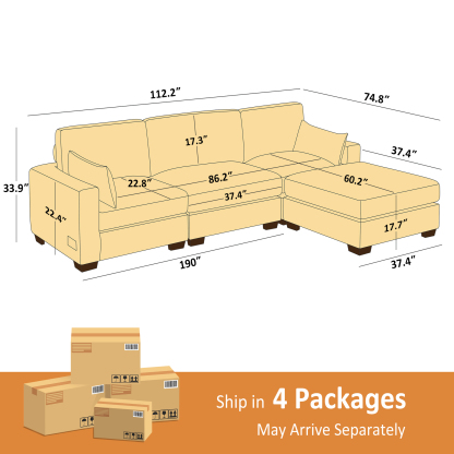74.8''-149.6'' L/U Shaped Chenille Sofa with Ottomans & Outlets
