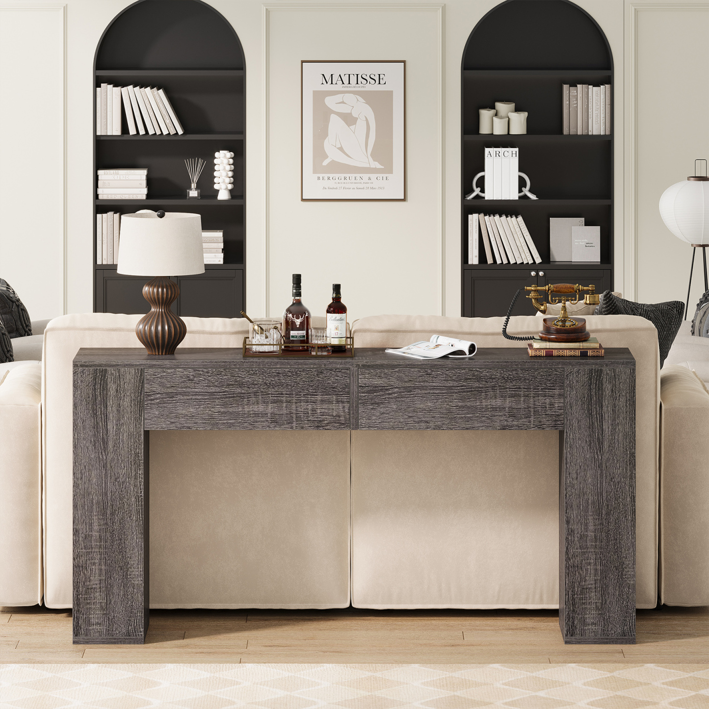 VANOMi 55.12'' Console Table with LED & Drawers for Hallway, Living Room Grey