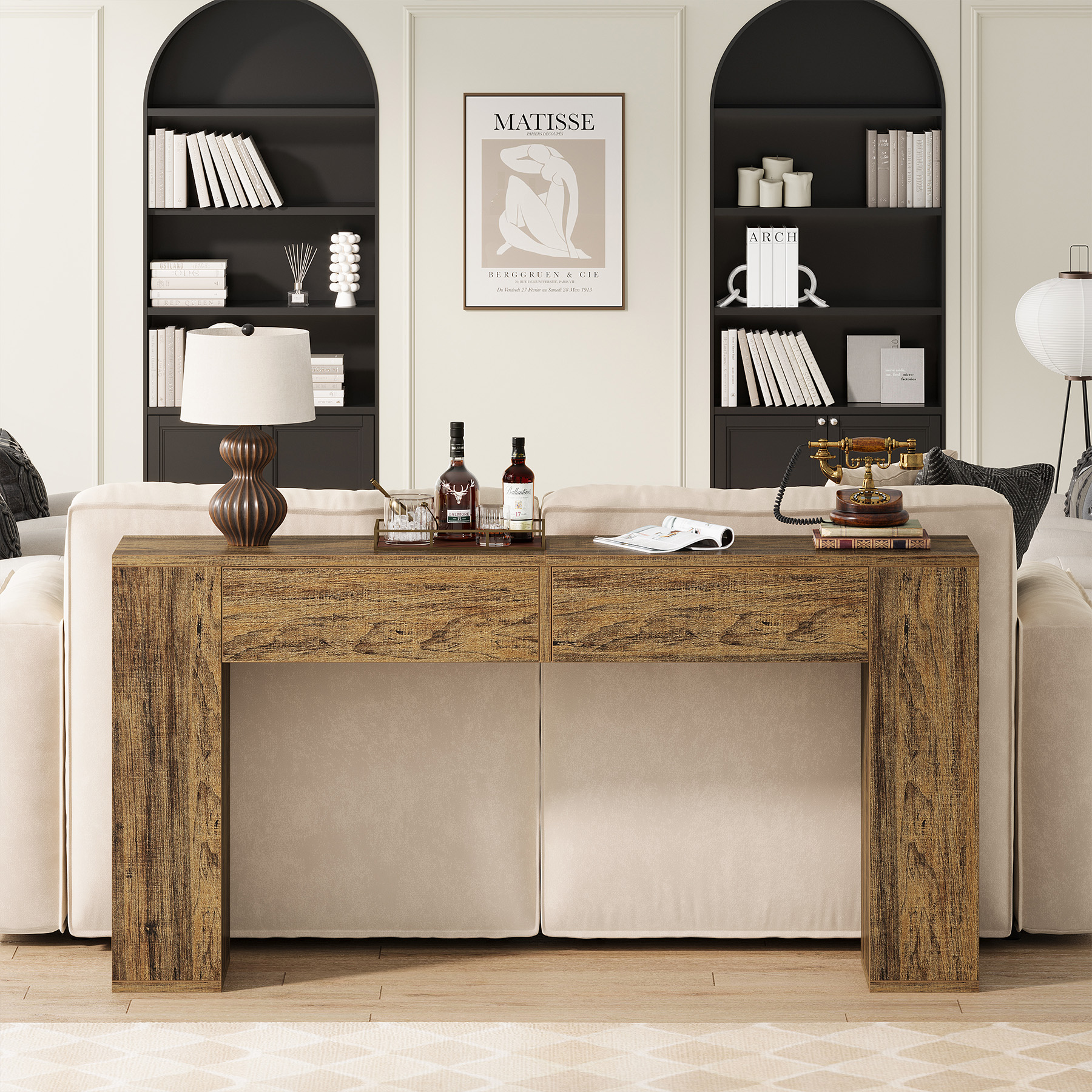 VANOMi 55.12'' Console Table with LED & Drawers for Hallway, Living Room Rustic Brown