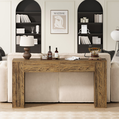 VANOMi 55.12'' Console Table with LED & Drawers for Hallway, Living Room Rustic Brown